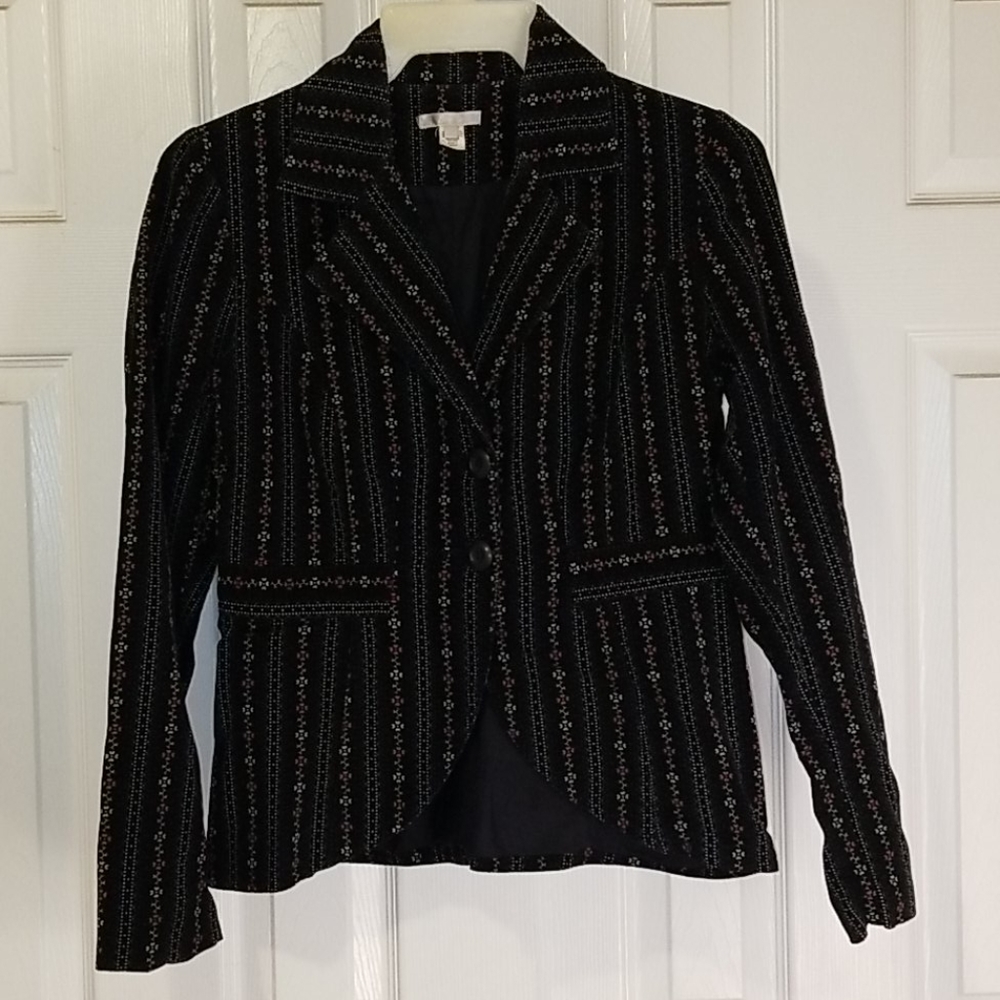 Lux Navy Blue Velvet Floral Blazer - S